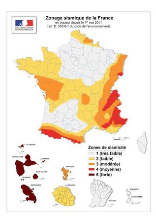 Carte zonage sismique en France